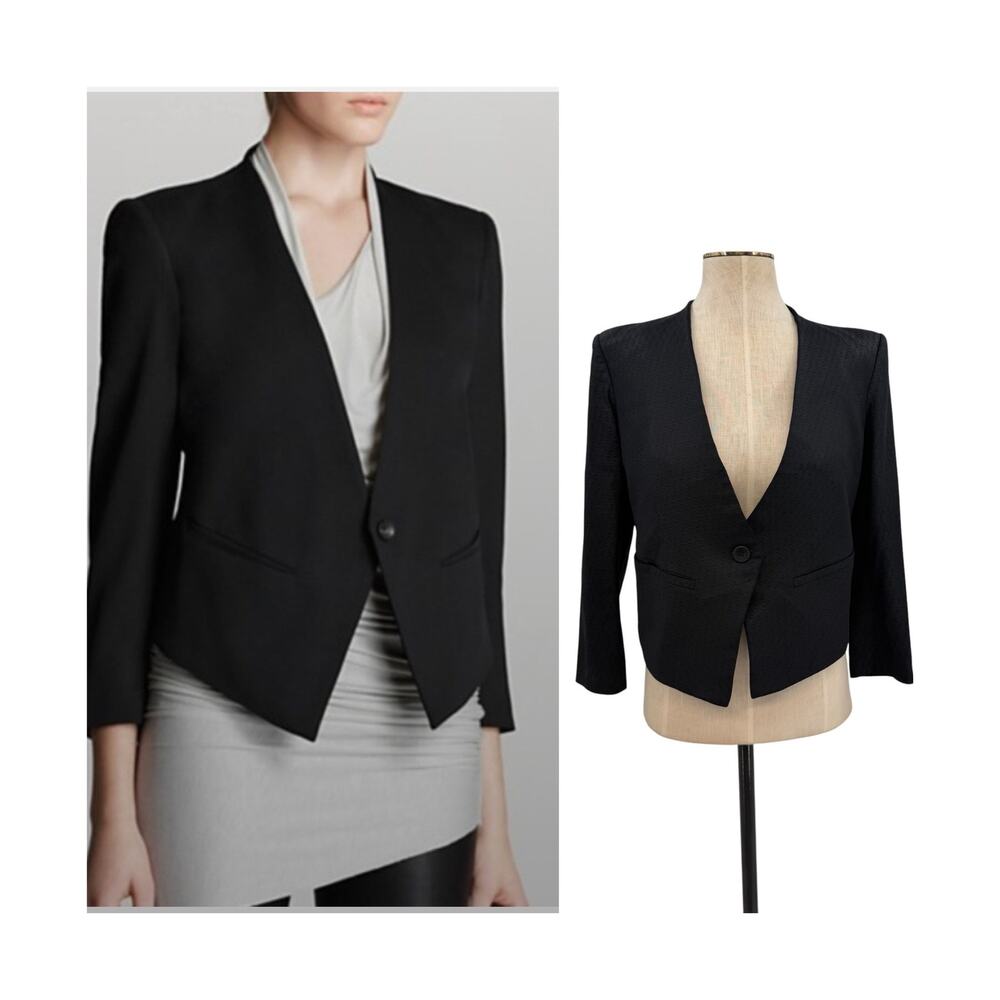 Helmut Lang Cropped One Button Blazer Jacket Black Textured Minimalist Size‎ 2